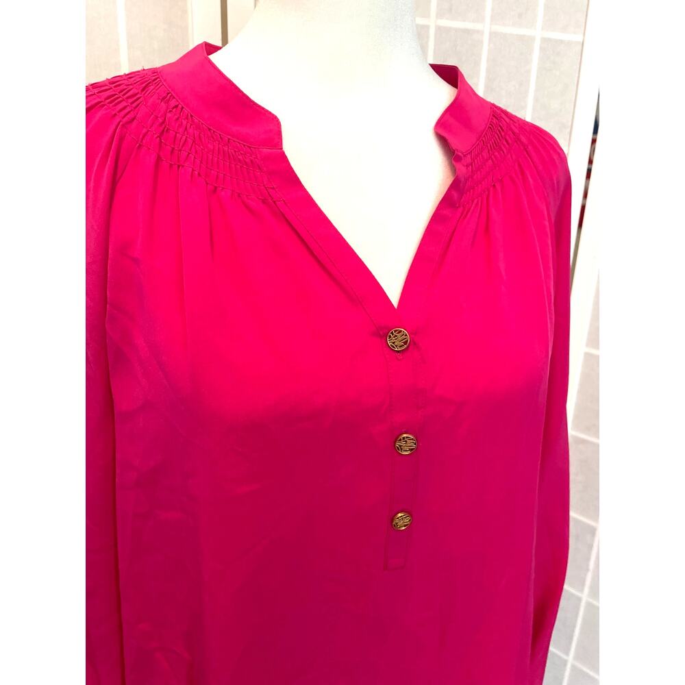 Lilly Pulitzer Elsa Silk Tunic Blouse Smocked Top M Coastal Preppy Luxury Boho - Picture 3 of 7
